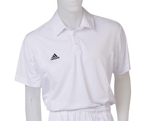 Adidas 3 Stripe Short Sleeve White Cricket Shirt